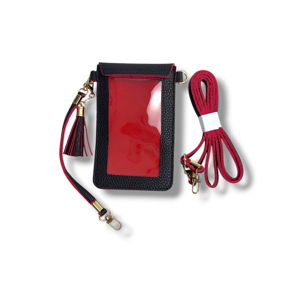 Unbranded Phone Crossbody Bag Women OS Black Red Tassel ID Window Faux Leather